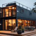Modern shipping container conversion project in Canada designed for residential and commercial use in all seasons.